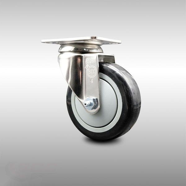 4 Inch 316SS Black Polyurethane Wheel Swivel Top Plate Caster